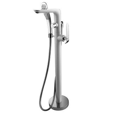 Смеситель Melange LM4944CW для ванны с душем напольный с ручным и верхним душем/Белый