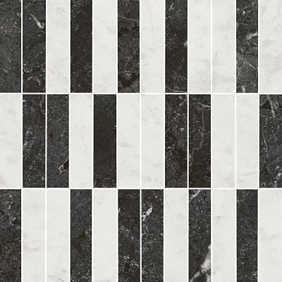 Декор Керама Марацци Тубкаль мозаичный микс чёрный белый глянцевый обрезной 30x30x0,9