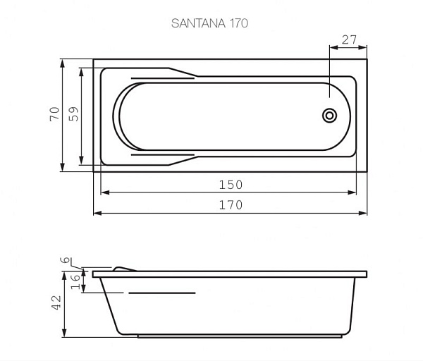 Ванна акриловая Santana 170, без ножек